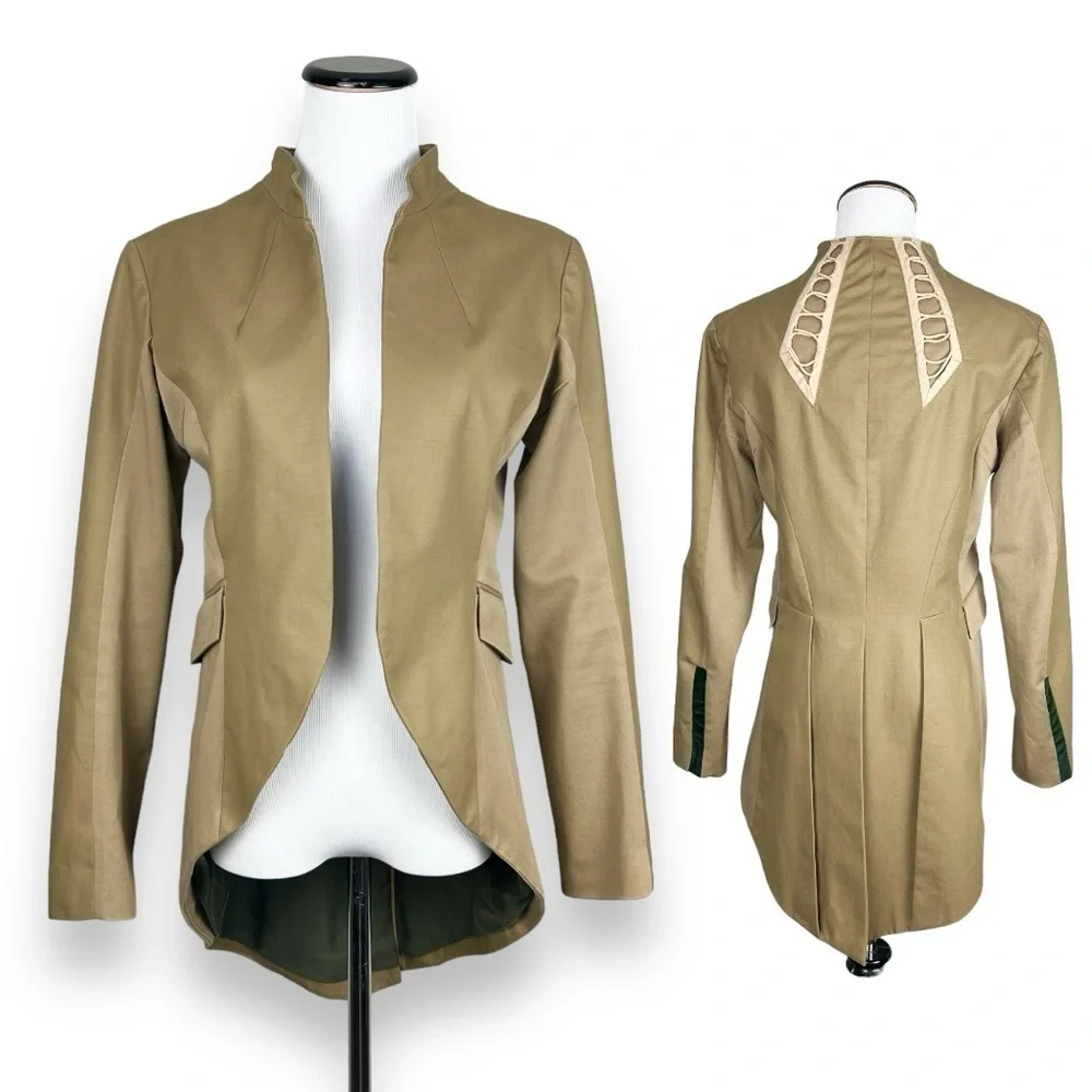 Rag & Bone Tan Open Front Tailcoat Blazer Jacket Lace Detail EUC Equestrian 2